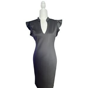 "FAUX SATIN" PLUNGE NECK MIDI DRESS-SLIGHT COMPRESSION-FITS GREAT